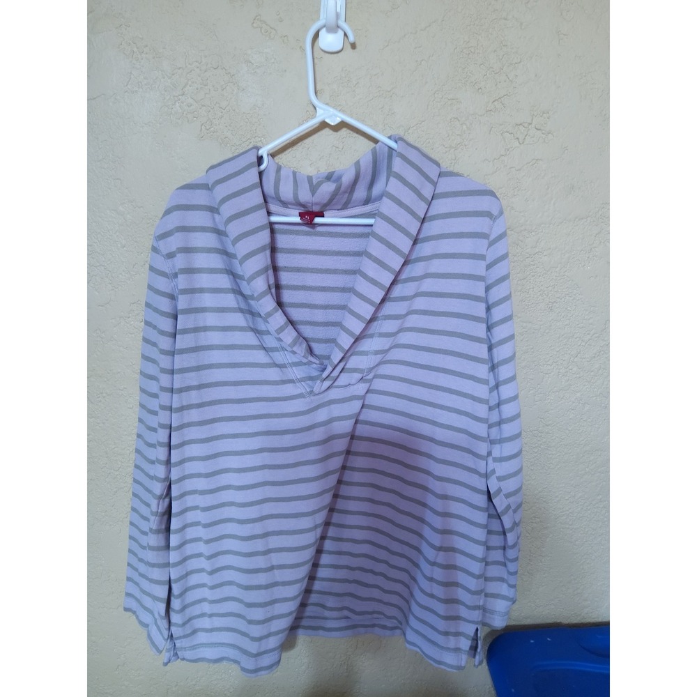 Merona Womens XL Lavender Grey Striped Shawl Collar V-Neck Pullover Top